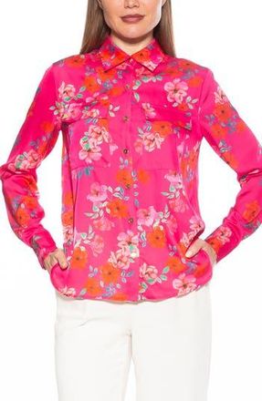 Alexia Admor Long Sleeve Button-Up Shirt in Pink Floral at Nordstrom Rack, Size 12
