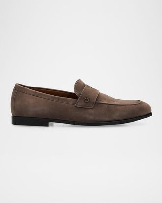 Ferragamo Men & apos;s Tiberio Kid Suede Micro-Gancio Penny Loafers