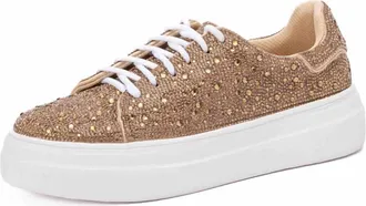 Corkys Footwear Womens Bedazzled Sneakers In Gold Rhinestones