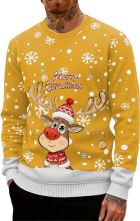 Generic Ugly Christmas Jumpers for Men Crew Neck with Long Sleeves, Warm Cosy Xmas Jumper Funny Christmas Sweater Men Novelty Graphic Reindeer Snowflakes Knit