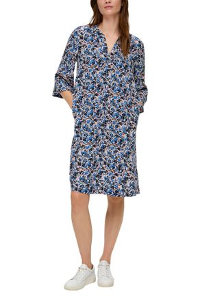s.Oliver Tunikakleid S.OLIVER, Damen, Gr. 34, N-Gr, blau (blau schwarz), Stoff, Obermaterial: 100% Viskose, bedruckt, gerade, tiefer V-Ausschnitt, Kleider Tuni