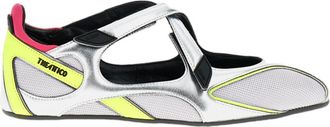 The Attico Futuristic Silver Holographic Ballerina Flats with Criss-Cross Velcro Fastening