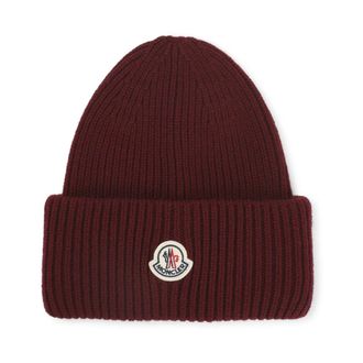 Moncler Red Ribbed Wool Cashmere Hat