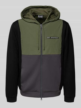 Emporio Armani Sweatjacke mit Viskose-Anteil im Colour-Blocking-Design in Schlamm, Größe XXXL