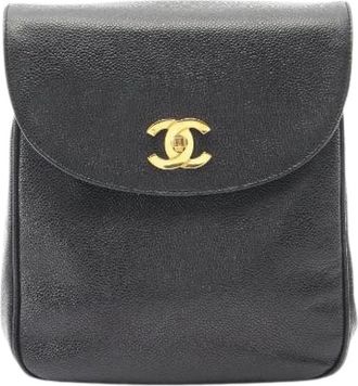Chanel Pre-owned Coco Mark Grained Calf Rugzak - Dames - Vintage Rugzakken - Zwart - ONE Size - Leer - Vintage