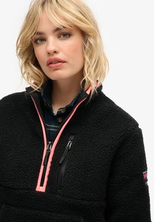Superdry Fleecepullover SUPERDRY OUTDOOR HALF ZIP FLEECE, Damen, Gr. M, schwarz (contrast schwarz), Fleece, Obermaterial: 100% Polyester, unifarben, regular fi