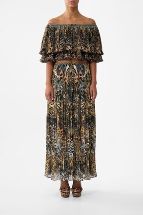 Camilla Off Shoulder Short Sleeve Pleated Top in Feline Folklore at Nordstrom, Size X-Large Au