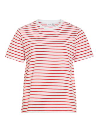 Vila Kurzarmshirt VILA VINORA S/S YD T-SHIRT - NOOS, Damen, Gr. XXL, hibiscus stripes:opt 2 hellwei&szlig;, Jersey, Obermaterial: 96% Baumwolle, 4% Elasthan, ges