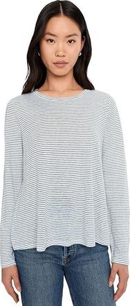 Eileen Fisher Striped Organic Linen Jersey Crew Neck Long Sleeve T-Shirts Womens Clothing Bayleaf : MD