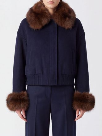 Self Portrait Short Wool Blend Coat with Fur Collar and Dropped Shoulders