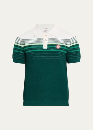 Casablanca Mens Cotton Blend Stripe Knit Polo Shirt