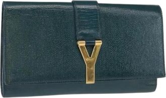 Saint Laurent Pre-owned Clutches, female, Green, Size: ONE SIZE Pre-owned Leather Clutch