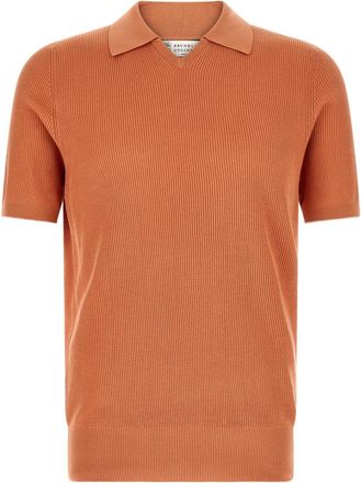 Brunello Cucinelli Orange Solid Shirt Collar Polo