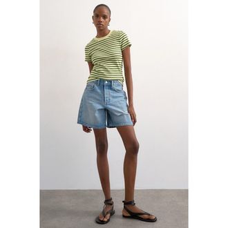 Topshop Editor Mid Rise Denim Shorts in Blue at Nordstrom, Size 10 Us