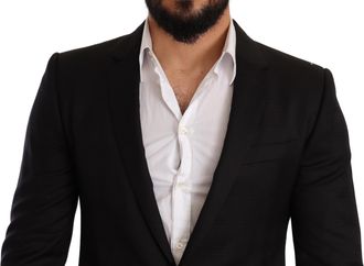 Dolce & Gabbana Mens Black Check Martini Slim Fit 2 Piece Suit Wool