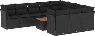 vidaXL Set De Sof&aacute;s De Jard&iacute;n 11 Pzas Y Cojines Rat&aacute;n Sint&eacute;tico Negro Vidaxl