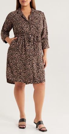 Nic+Zoe Abstract Animal Print Ruched Sleeve Trench Shirtdress in Brown Multi at Nordstrom Rack, Size 2X