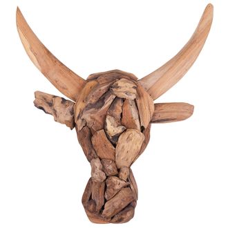 Beliani Decoraci&oacute;n De Pared En Forma De Cabeza De Toro Con Cuernos Estilo R&uacute;stico Campestre Marr&oacute;n Claro Bull Head