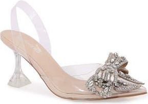 Berness Nina Rhinestone Bow Clear Kitten Heel Pump in Beige at Nordstrom Rack, Size 7.5