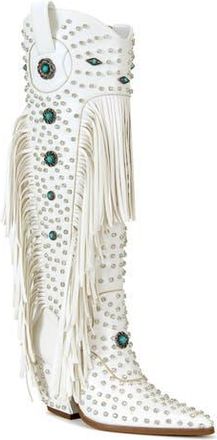 Azalea Wang Bennett Fringe Cowboy Boot in White at Nordstrom Rack, Size 7.5