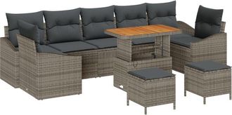 vidaXL Garden Sofa Set with Cushion 10 pcs Grey Poly rattan vidaXL