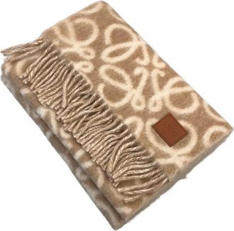 Loewe anagram-pattern fringed scarf - unisex - Fabric - One Size - Neutrals