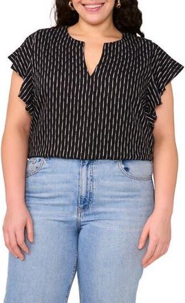 Vince Camuto Texured Stripe Ruffle Sleeve Top in Rich Black at Nordstrom Rack, Size 3X