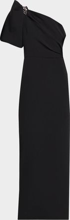Shoshanna Perla One-Shoulder Stretch Crepe Gown