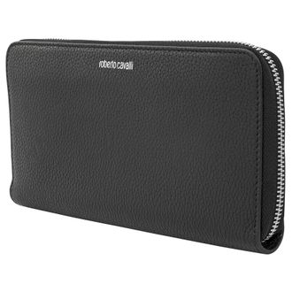 Roberto Cavalli Mens Black Majestic Calf Zip-Around Logo Wallet
