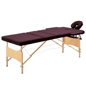 vidaXL Vidaxl Camilla De Masaje Plegable 3 Zonas Madera Morado Vino