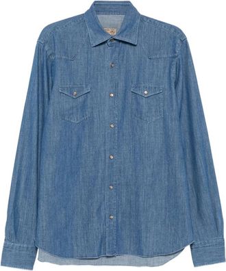 Barba Denim Shirts, male, Blue, 5XL, Blue Casual Shirt with Pockets