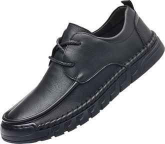 Generic Mens Leather Business Shoes Vintage Patent Lace-ups Sneakers Plain Toe Leather Shoe Block Heel Non Slip Fashion Low Top Footwear for Daily Office Wear