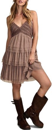 Lucky Brand Beaded Bodice Tiered Tulle Dress in Deep Taupe at Nordstrom, Size X-Large