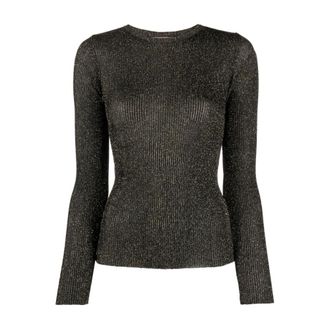 Twinset Lurex Ribgebreide Trui - Dames - Ronde hals truien - Zwart - M - Polyester - Truien & Vesten