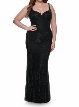 La Femme Night Sequin Silhouette Gown In Black