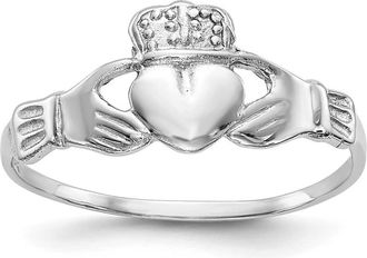 Diamond2Deal 14k White Gold Polished Claddagh Ring