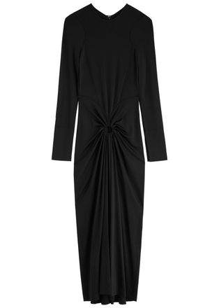 Victoria Beckham Gathered Satin-jersey Midi Dress - Black - 10 (UK10 / S)
