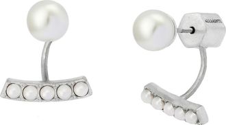 AllSaints Imitation Pearl Front/Back Earrings in Pearl/warm Silver at Nordstrom