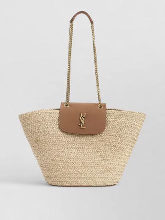 Saint Laurent raffia manon tote bag cassandre chain