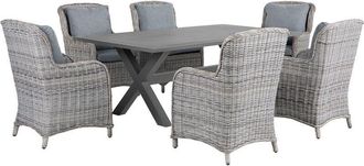 Beliani 7 Piece Garden Dining Set Faux Rattan Grey Chair Aluminium Table Outdoor Cascais