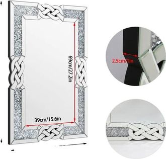 OEM Espejo De Pared Con Marco Decorativo Y Diversas Opciones De Montaje, Color Plata, 90x60cm