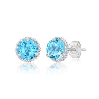 MAX + STONE 14k Yellow or White Gold 6mm Roped Halo Gemstone Round Stud Earrings