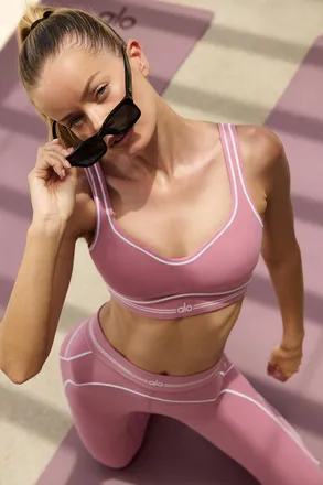 Alo | Airbrush Heart Throb Bra in Pink Wild Rose/White, Size: XS