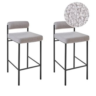 Beliani Beliani - Conjunto De 2 Sillas De Bar Modernas Taburetes Respaldo Tapizado En Boucl&eacute; Sin Reposabrazos Patas Negras Gris Amaya