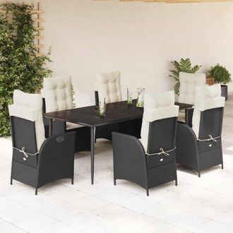vidaXL Set De Comedor De Jard&iacute;n 7 Pzas Y Cojines Rat&aacute;n Sint&eacute;tico Negro Vidaxl