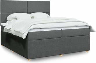 vidaXL Cama Box Spring Con Colch&oacute;n Tela Gris Oscuro 200x200 Cm Vidaxl