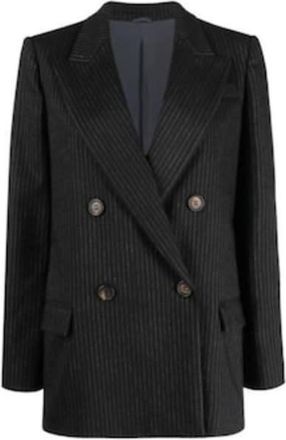 Brunello Cucinelli Pinstripe Double-Breasted Blazer, Brand Size 42 (US Size 8)