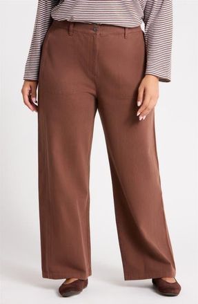 Eileen Fisher High Waist Wide Leg Full Length Organic Cotton Pants in Trufl at Nordstrom, Size 2X