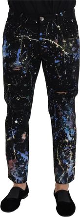 Dolce & Gabbana Italiaans Vakmanschap Denim Jeans met Kleurspetters - Heren - Slim Fit Broeken - Zwart - M - Denim - Broeken