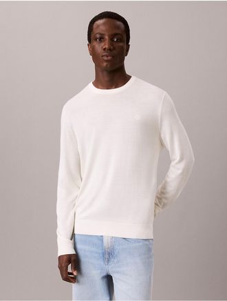 Calvin Klein Mens Extra Fine Merino Blend Crewneck Sweater - White - XS